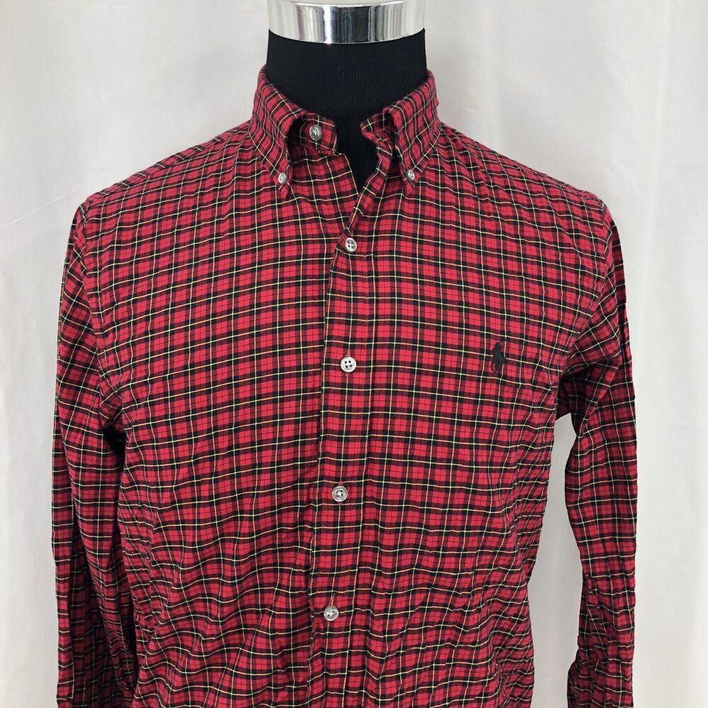 Ralph Lauren Button Down Red Plaid Long Sleeve Pony Logo Flannel Shirt Medium